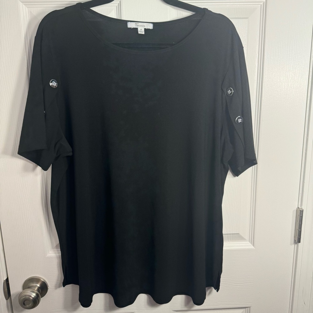 Pre-owned 89th and Madison 2X black Blouse Top Womens short sleeve shirt